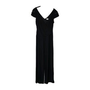 Emma & Michele Black Stretch-Knit Jumpsuit Wide Leg, Lace Detail Size Small